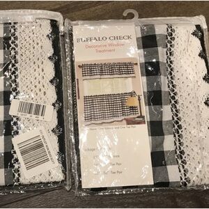 Ergode Buffalo Check Window Curtain Valance - 58x14 - Black Set of Two New